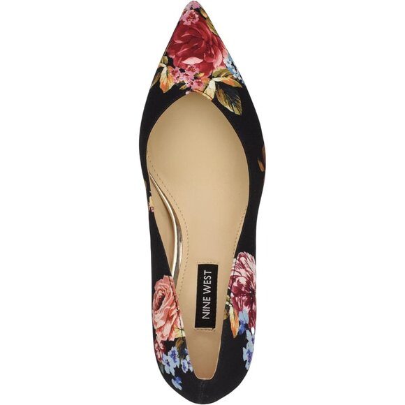 Nine West Womens Black Rose Leather Closed Pointed Toe Kitten Heels Pumps Shoes - Picture 2 of 6